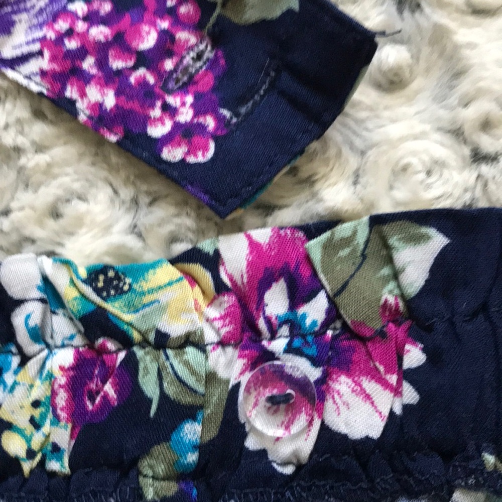 Woman Within Adjustable Cold shoulder Floral Navy blue blouse top button front - Picture 8 of 11